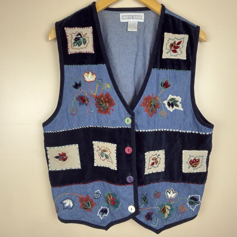 Vintage Dress Barn Women’s Vest Embroidered Patchwork Cottagecore Teacher Size L